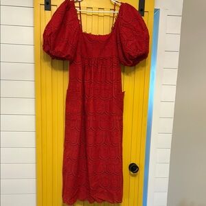 Elegant Red Puff Sleeve Dress